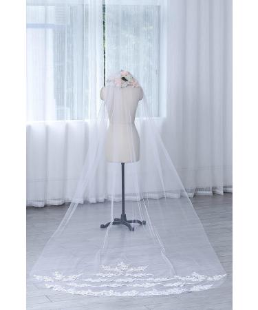 Cathedral Length Lace Bridal Wedding Veil with Comb - Floral 118 Headpiece for Women (White-2) - Buy Online on SooperMarket.com