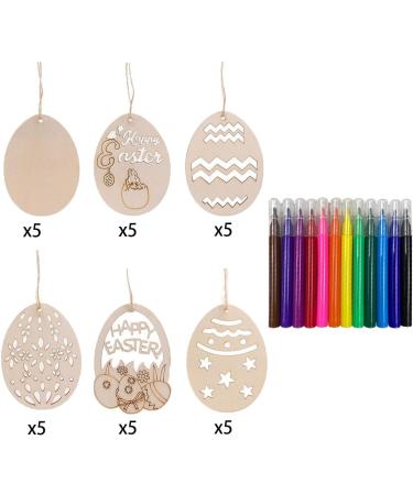Anditoy 30 PCS Easter Wooden Hanging Ornaments | Unfinished Wood Slices Eggs | DIY Easter Crafts for Kids | Easter Decorations & Party Supplies - Buy Online on SooperMarket.com