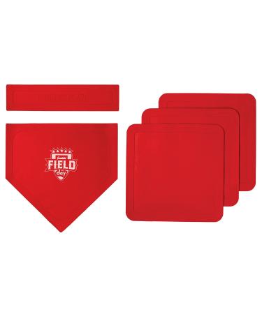 Franklin Sports Field Day Baseball Base Set - Throw Down Rubber Bases for Baseball + Softball with Home Plate - Portable Backyard Baseball, Softball, Kickball Bases - Easy Set Up Rubber Base Set Red