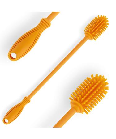Silicone Bottle Cleaning Brush with Long Handle 31cm/12.5" Water Bottle Cleaner for Baby Bottles Hydro Flask Sports Bottle Vase Glassware Perfect for Smaller Diameter Bottle Openings (Qty 1) Orange