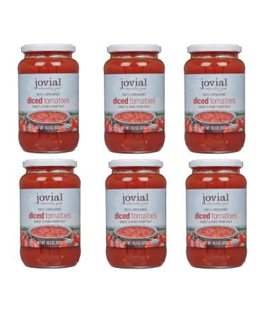 Jovial Diced Tomatoes | Non-GMO Project Verified | USDA Certified Organic | No Additives | All Natural | BPA-Free | No Added Salt or Sugar | Recyclable Glass | Made in Italy | 18.3 oz (6 pack)