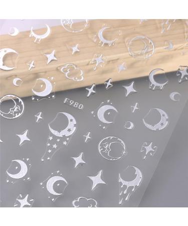 JMEOWIO Self-Adhesive Silver Nail Art Stickers - Moon, Star, Sun Design - 8 Sheets - Buy Online on SooperMarket.com