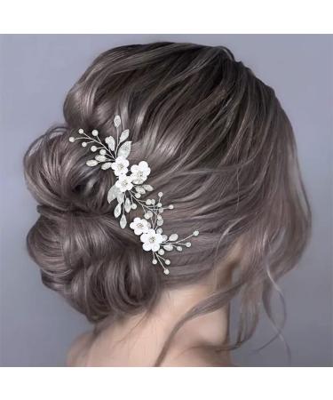 Gorais Flower Bride Wedding Hair Pins - Silver Rhinestone & Pearl Hair Clips for Women and Girls (Pack of 2) - Buy Online on SooperMarket.com