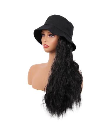 MapofBeauty 24 Inch Black Hat Wig - Long Wavy Curly Synthetic Daily Use Wig - Buy Online on SooperMarket.com