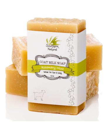 Southern Natural Goat Milk Soap Bar (3 Pack Rosemary Mint) - For Eczema, Psoriasis & Dry Sensitive Skin. All Natural Soap For Men, Women, Kids & Baby. Great For Face & Body. Handmade In USA (Each Bar 4-4.5 oz)