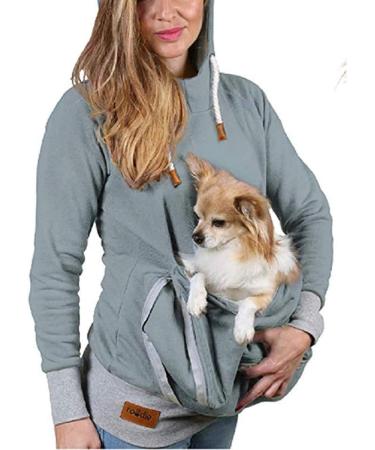 Men's & Women's Gray Long Sleeve Kangaroo Pocket Hoodie - Cat Puppy Sweatshirt XL | International Shipping Available - Buy Online on SooperMarket.com