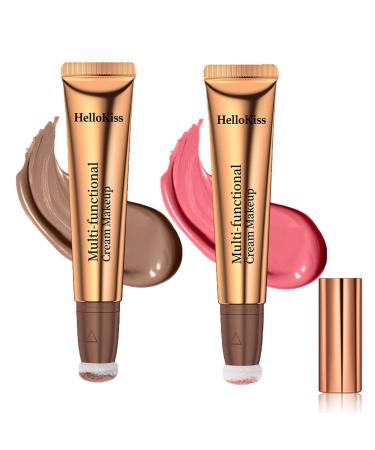 Paminify Contour Beauty Wand,Liquid Blush Beauty Wand,Face Contouring with Cushion Applicator,Nourishing Bronzer Stick Natural Matte Finish,Blendable Cream Contour Stick,Cruelty-free,Medium+Pink Blush Contour Wand+Blush Wand