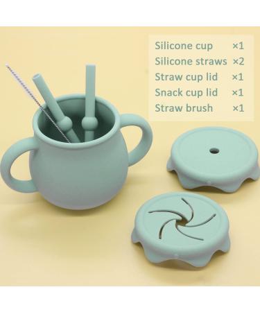 Ginbear 2-in-1 Silicone Sippy Cup with Straw & Snack Lid | 8.5oz Spill-Proof Toddler Training Cup (Hazy Green) - Ages 12M+ - Buy Online on SooperMarket.com