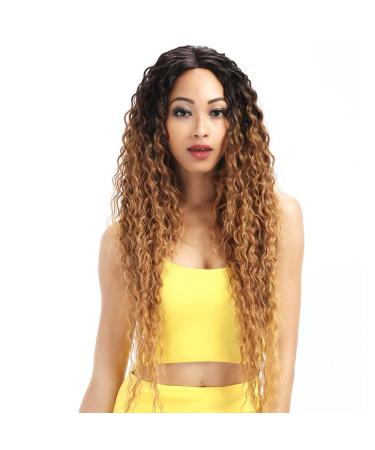 Joedir Ombre Blonde Lace Front Wig 28'' Small Curly Wavy Synthetic - 130% Density for Black Women - Ombre Gold Color - 28 Inch - Buy Online on SooperMarket.com