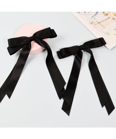 2 Pack Hair Bows for Women Black Bow Hair Clips French Barrette with Long Silky Satin Hair Ribbons for Women Girls(Black) - Buy Online on SooperMarket.com
