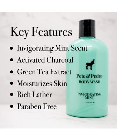 Pete & Pedro Mint Body Wash Invigorating Cooling Peppermint Scented Men's Shower Bodywash with Activated Charcoal | Helps Dry Skin | 12 oz - Buy Online on SooperMarket.com