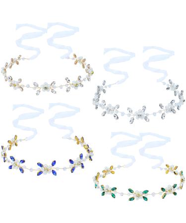 inSowni 4 Pieces Pearl Rhinestone Flower Girl Headbands Bridal Wedding Crown Tiara Wreath with Ribbon Headpieces Hair Accessories for Women Girls Brides Bridesmaids