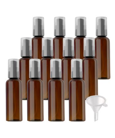 ZEOABSY 12 Pieces 100 ml Brown Lotion Bottles with Black Pump 100ml Empty PET Plastic Lotion Pump Bottle Cosmetic Gel Travel Container for Cosmetic Make up Cleaning + 2 x Funnel Brown 100ml