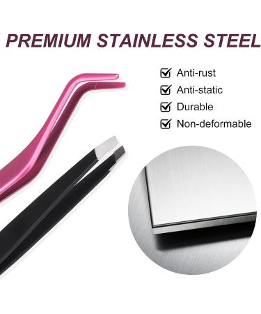 FADVAN Pink Stainless Steel Lash Applicator Tool Set - 2 Pcs Cluster Lash Tweezers with Eyebrow Tweezers for DIY Eyelash Extensions - Buy Online on SooperMarket.com