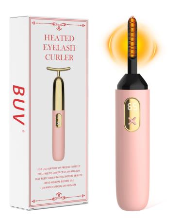 Heated Eyelash Curler Electric Eyelash Curler with Type-C Fast Heating Eyelash Curler with 2 Heating Modes Anti-Burn Rechargeable Natural Curling 24H Long Lasting for Women Gifts Pink