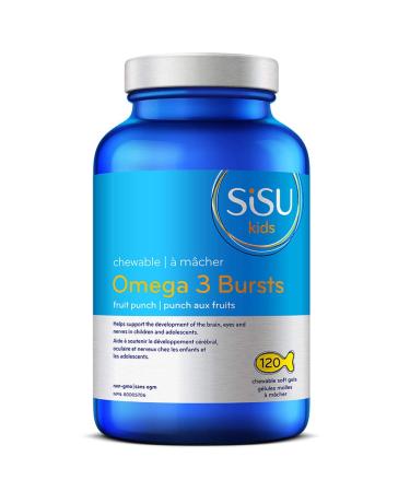Sisu - Omega 3 Bursts For Kids - Fun fish-shaped chewable softgels specifically formulated to support the health of children's brains cardiovascular systems skin and joints - 120 Cewable Soft Gels