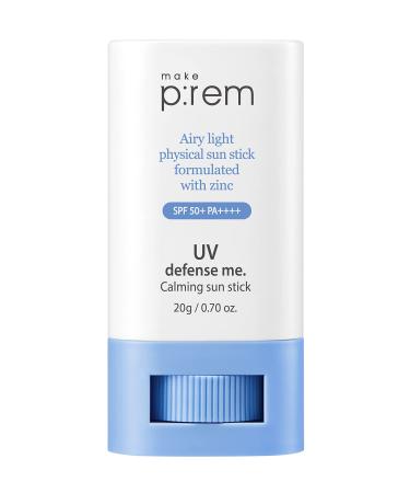 make prem UV defense me. Calming sun stick  SPF 50+ PA++++ VEGAN Reef-safe Non-nano Zinc Oxide Physical Sunscreen for Face and Body  Matte and Silky Finish Korean Sunblock for Sensitive Skin and All Skin Types 20g  0.70 ...