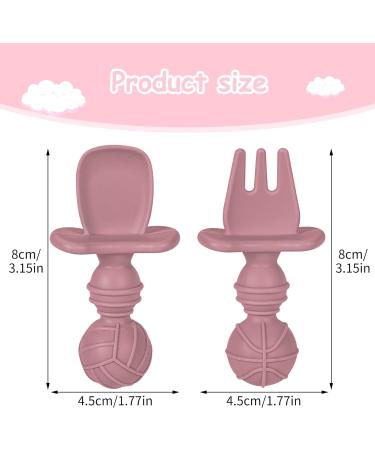Baby Fork and Spoon Set - Silicone Toddler Utensils for Self-Feeding - Easy Grip Cutlery for Baby Led Weaning (Beige&Pink) - Buy Online on SooperMarket.com
