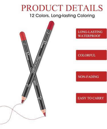 12-Piece Matte Waterproof Lip Liner Pencil Set - Long Lasting Lip Contour Shaping Tool for Women - Assorted Colors for Versatile Makeup Looks - Buy Online on SooperMarket.com