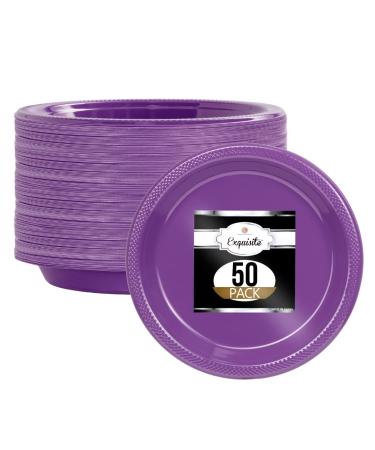 Exquisite 10 Inch. Purple Plastic Plates - 50 Count - Round Solid Color Disposable Plates -PurpleDinner Party Plates For All Occasions -PurplePlastic Party Plates For Parties 10 Inch Plates Purple