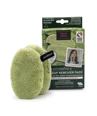 Washaben washable slurry pads reusable pore deep cleaning only with water skin-friendly hypoallergenic super soft nature edition 2-series set 2 pieces (1 Pack) green / white