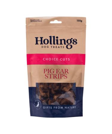 Hollings Pig Ear Strips Dog Treats 100% Natural Air Dried Long Lasting Chews for Adult Dogs Grain Free & High in Protein (150g) 150 g (Pack of 1)