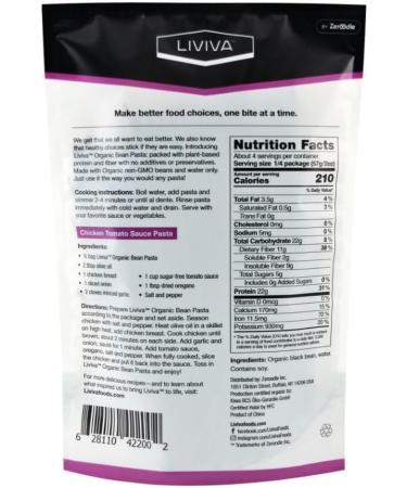 LIVIVA Organic Gluten Free Black Bean Spaghetti Noodle Pasta (2 Pk) 88 g Protein Bag - Certified Plant-Based Non-GMO Kosher Halal Vegan Keto Nutritious Pasta Plant-Based Protein Ready-to-Eat in minutes - Buy Online on SooperMarket.com