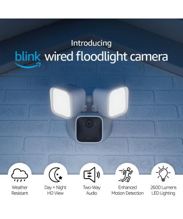 Blink Wired Floodlight Camera  Smart security camera, 2600 lumens, HD live view, enhanced motion detection, built-in siren, Works with Alexa  1 camera (White)