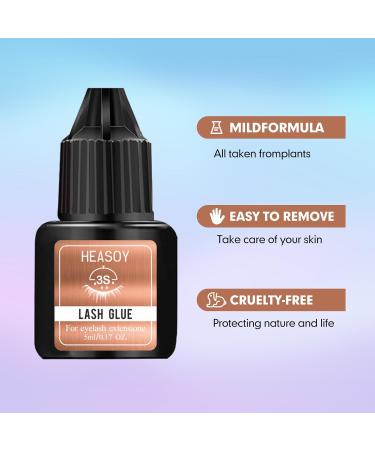 Eyelash Extension Glue by Heasoy - Extra Strong 5ml | 3 Sec Drying | 7 Weeks Retention | Black Adhesive for Self & Professional Use - Buy Online on SooperMarket.com