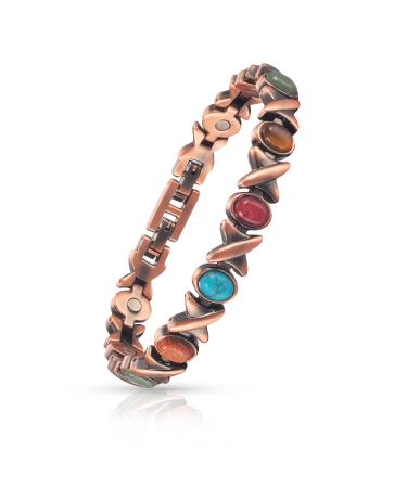 EnerCoppeX Copper Magnetic Bracelet for Women - Turquoise Jewelry with 3500 Gauss Magnet (COB-0176)