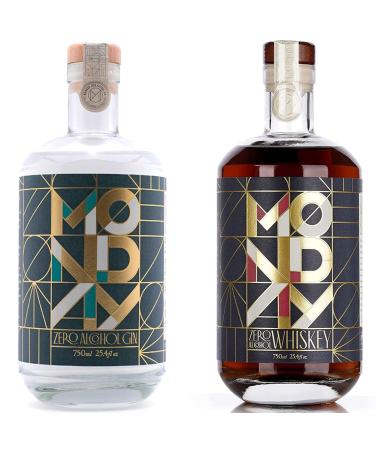 MONDAY Zero Alcohol Gin + Whiskey Variety Pack  Award Winning Non-Alcoholic Spirits with Zero Carbs, No Sugar, 0 Calories - 750ml