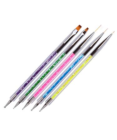 YUECI Double Ended Nail Liner Pen 5-part nail design kit Double-sided NailArt tools nail dotting pen UV gel and acrylic fingernails Nailart manicure pin nail accessories unit size multi-color