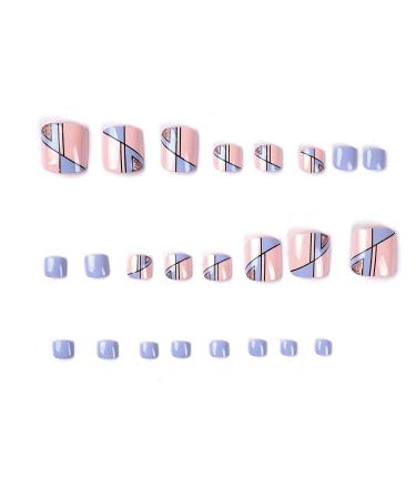Square Short Full Cover Fake Toenails 3 Pack (72 PCS) - French Leopard Glitter Pink Purple Toe Nails Set with Glue, File, and Stickers - Perfect for Women, Teens, Girls - 007.Fr - Buy Online on SooperMarket.com