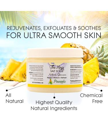 Keys Salt Scrub - Exfoliating Sea Salt Body Scrub for Men and Women | Hand and Foot Scrub with Pure Florida Sea Salt and Organic Pineapple Essential Oil | Includes Wooden Spoon | 12 oz - Buy Online on SooperMarket.com