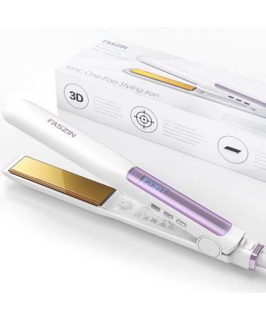 Faszin Hair Straighteners Ionic Titanium Plate for Smooth Shiny Results 20S Fast Heat Up Flat Iron Clear LCD Display 2 in 1 Straightener and Curler Styling Tool for Straighten Hair (White)
