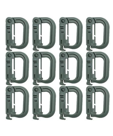 HOUSON 12 pieces carabiner Molle accessories D-shape carabiner plastic snap hook carabiner clip set green