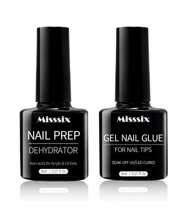 Misssix 6 in 1 Nail Glue Gel and Nail Prep Dehydrate Gel Nail Kit Easy for Acrylic Nails Long Lasting  Curing Needed UV Extension Glue for False Nail Tips and Press on Nails Gel Nail Glue kit