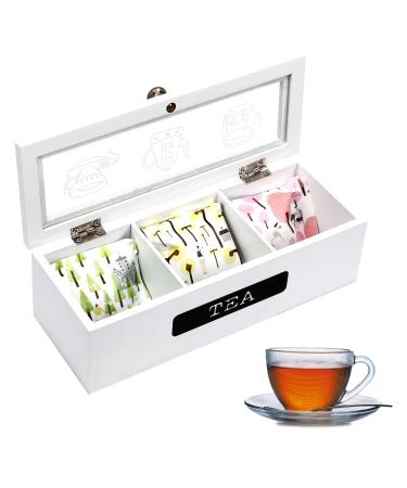 Tea Box for Tea Bags Organizer Wood 3 Compartments Tea Bag Organizer for Cabinet Tea Caddy Organizer Box Tea Storage Chest Decorative Box for Organizing and Displaying Tea