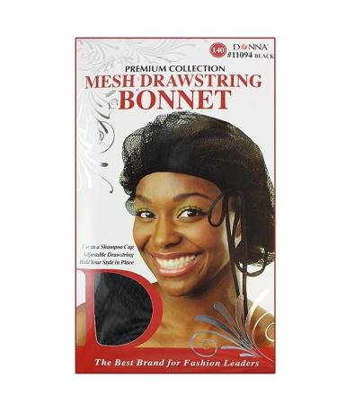 Donna's Premium Mesh Drawstring Bonnet Use As A Shampoo Cap (Black)