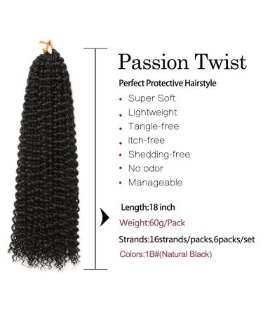 Passion Twist Hair - 6 Packs 18-Inch Braids Extensions for Crochet Hair - Synthetic Faux Locs (1B#) - Economy Package - Buy Online on SooperMarket.com
