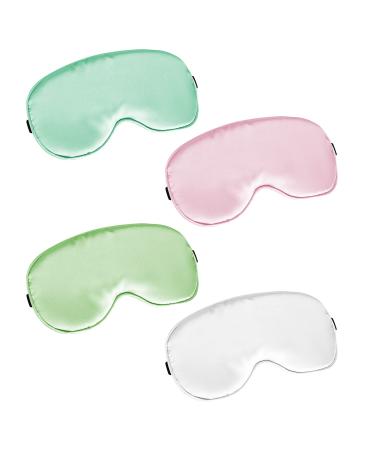 Lusofie 4Pcs Silk Sleep Masks Satain Eye Sleeping Mask with Adjustable Strap Soft Girls Eyeshade Eye Covers for Sleeping Night Travel Nap(Pink White Green Emerald)