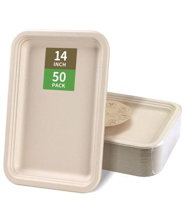 bloomoon 50 Pack 14 Inch Heavy-Duty Disposable Food Trays, Compostable 14 Inch Extra Large Paper Platter Plates Serving Crawfish, Lobster, Crab, BBQ at Party