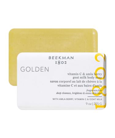 Beekman 1802 Golden Amla Goat Milk Body Soap Bar - Fragrance Free - 9 oz - Evens Tone & Fades Dark Spot Appearance - With Vitamin C Amla Berry & Shea Butter - Good for Sensitive Skin - Cruelty Free