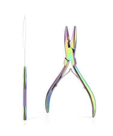 EHDIS Hair Extensions Tools Kit - Stainless Steel Pliers for Hair Apply&Remove Micro Ring Loop and Loop Needle Threader Tool for Micro Rings Nano beads Styling Accessories Colour