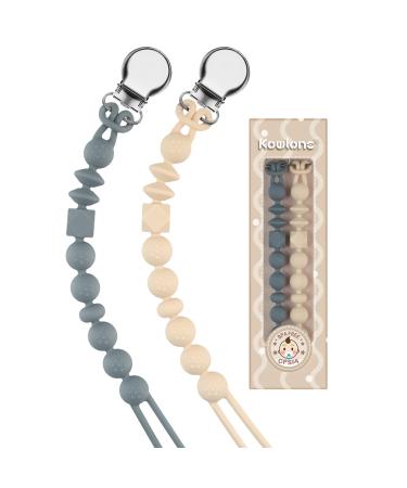Kowlone Dummy Clips Boys Girls Silicone Soother Pacifier Chain Flexible Binky Holder Set with Texture for Teething Baby Unisex Newborn Dummies 1-Piece Design(Beige Dim Grey) A: Moss Green Beige