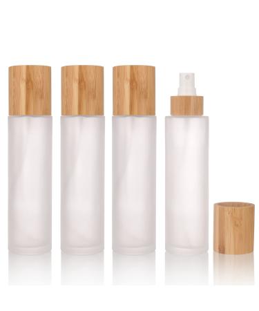 COSIDEA 4 pcs Empty 4oz /120ml bamboo lid Frosted glass spray bottle with fine mist despenser head for liquid perfume toiletries containers toner bottles 120ml Frosted