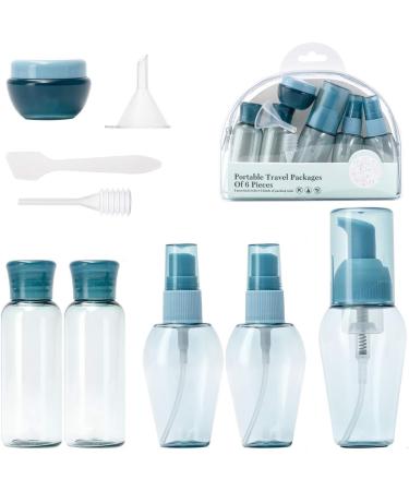 Rintal ZKSM Travel Bottles Set - 6 Empty Cosmetic Containers with Labels Funnel & Straw for Liquids - Perfect for Water & Emulsions (Blue & Transparent) - Buy Online on SooperMarket.com