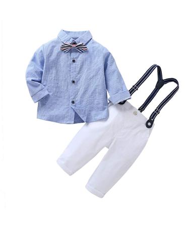 AmzBarley Baby Boys Gentlemans Outfit Suit Kids Long/Short Sleeve Dress Shirt Pants Vest Bowtie Tuxedo Rompers Childs Birthday Evening Holiday Party Blue 245 1-2 Years
