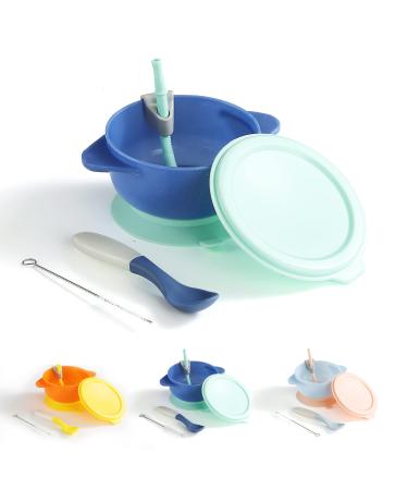 Kyraton Baby Bowls Suction Bowls for Baby with Straw and Spoons Unbreakable and Reusable Light Weight Bowl Be Used for Milk Soup Or Ice Cream Slip Resistant and Durable (Dark Blue) 1.dark Blue