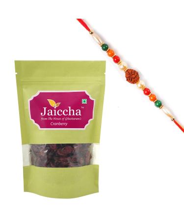 Jaiccha Ghasitaram Rakhi Gifts for Brothers Rakhi Dryfruits - Dehydrated Dried Cranberries 200 GMS in Green Paper Pouch with Rudraksh Rakhi